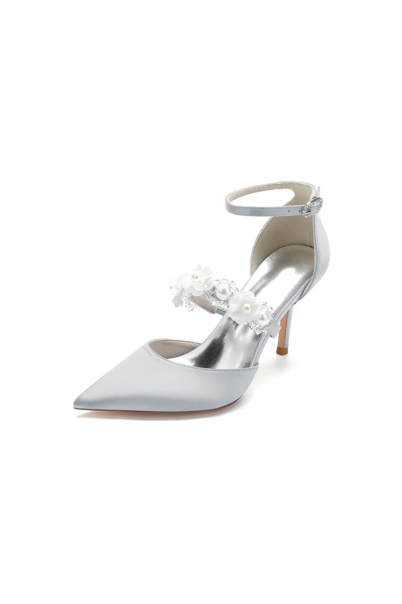 Flower Pearl Strap Pointed Toe High Heels