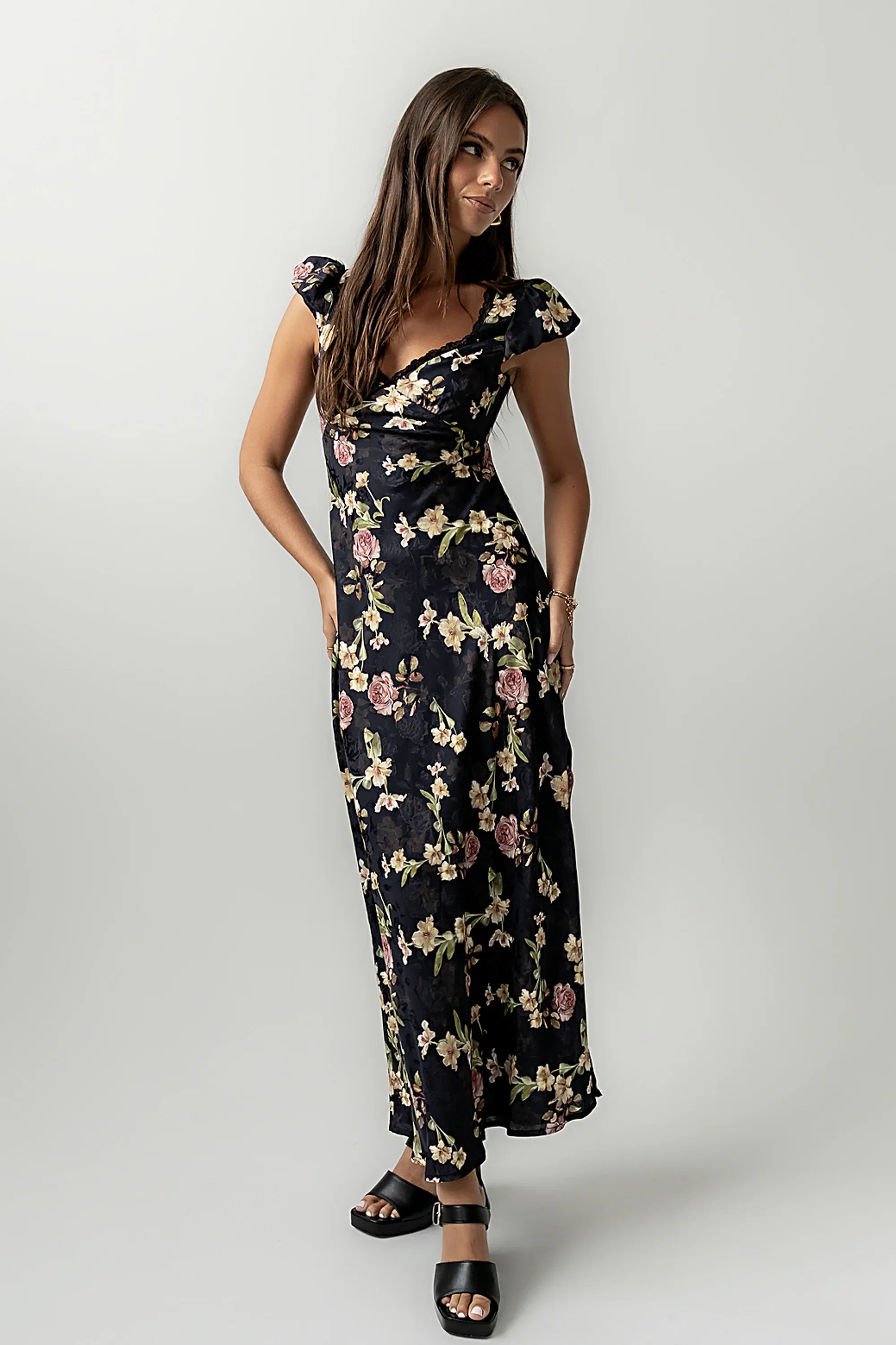 Asa Floral Maxi Dress in Black FINAL SALE