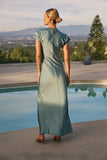 Hannah Satin Maxi Dress in Teal