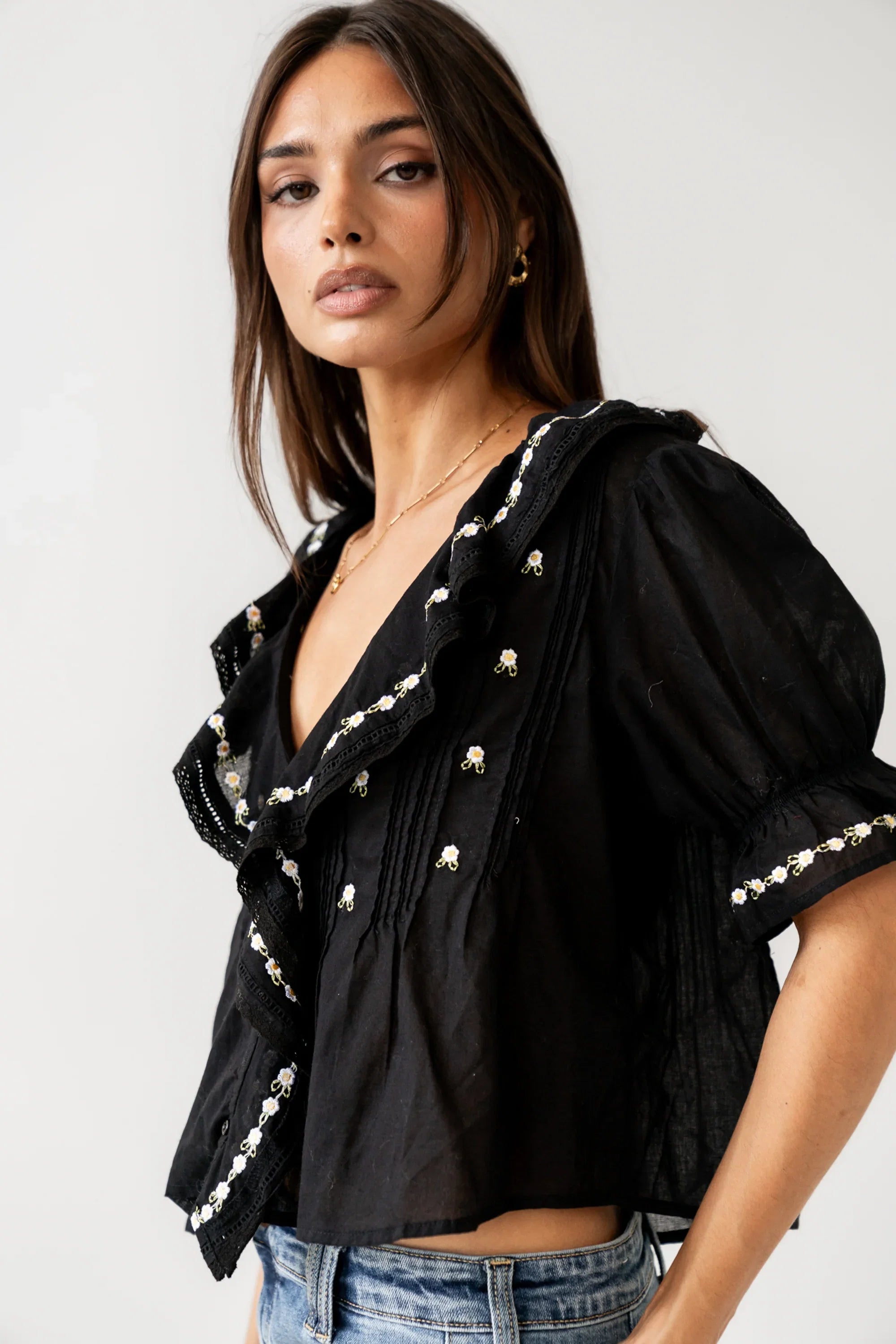 Suzie Embroidered Blouse in Black FINAL SALE