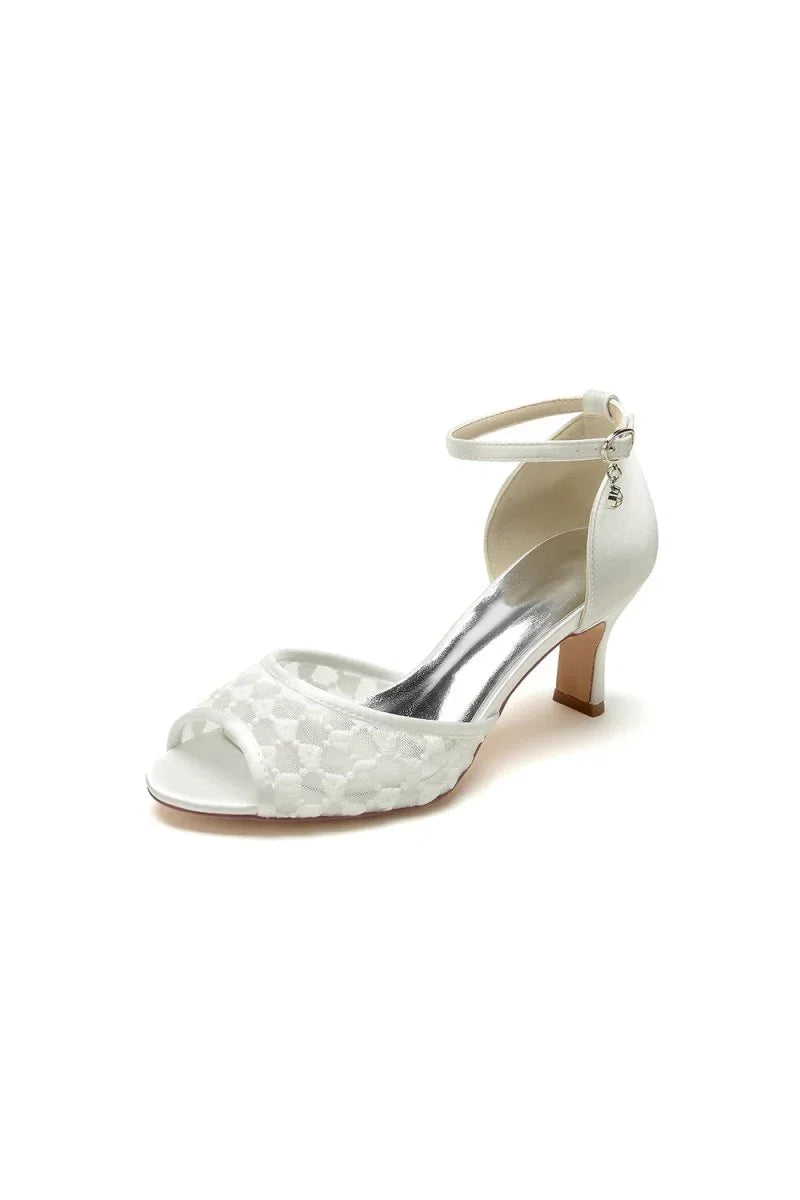 Peep Toe Wedding Sandals with Ankle Strap Low Chunky Heel Bridal Shoes