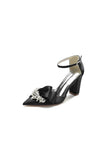 White Satin Heels Featuring a Large Decorative Bow and Metallic Heel