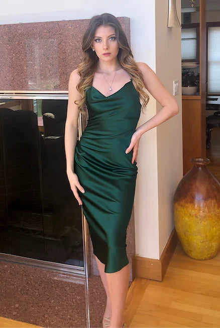 Aspen Midi Dress Emerald Green Satin Slip Dress