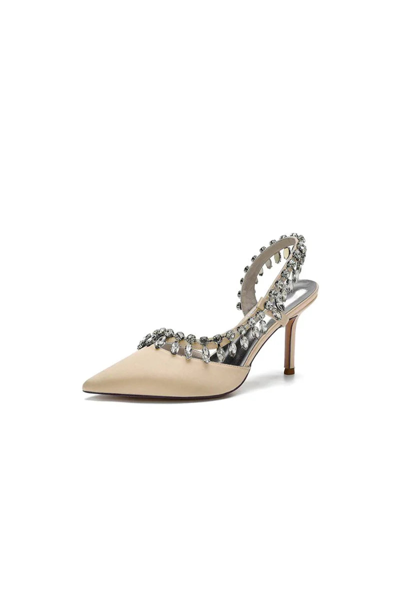 Pointed Toe Heels With Crystal Slingback Strap