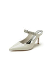 Leather Pointed Toe Wedding Shoes with Rhinestone