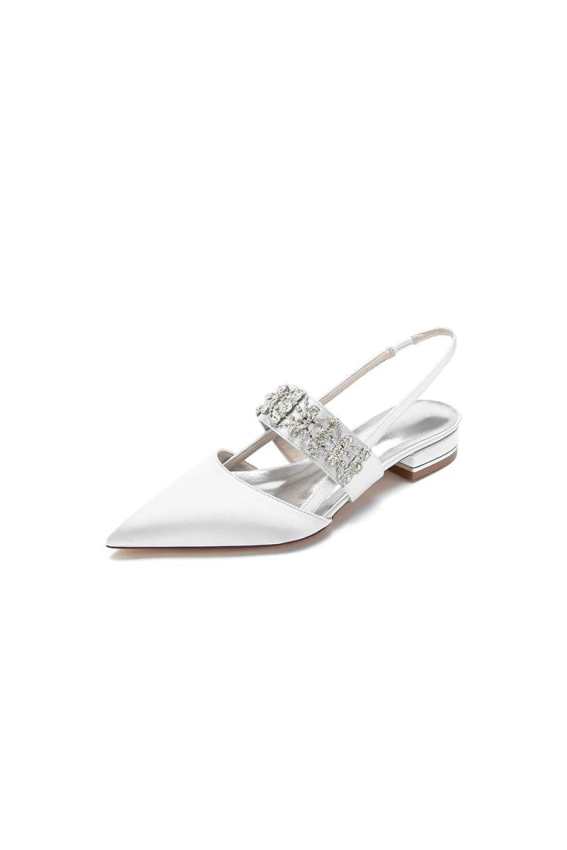 Pointed Toe Rhinestone Beaded Kitten Heels
