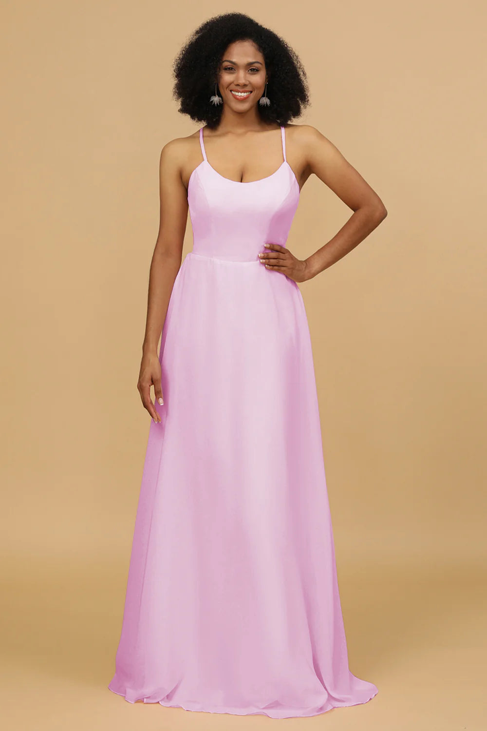 Sheath Column Spaghetti Straps Long Chiffon Bridesmaid Dress