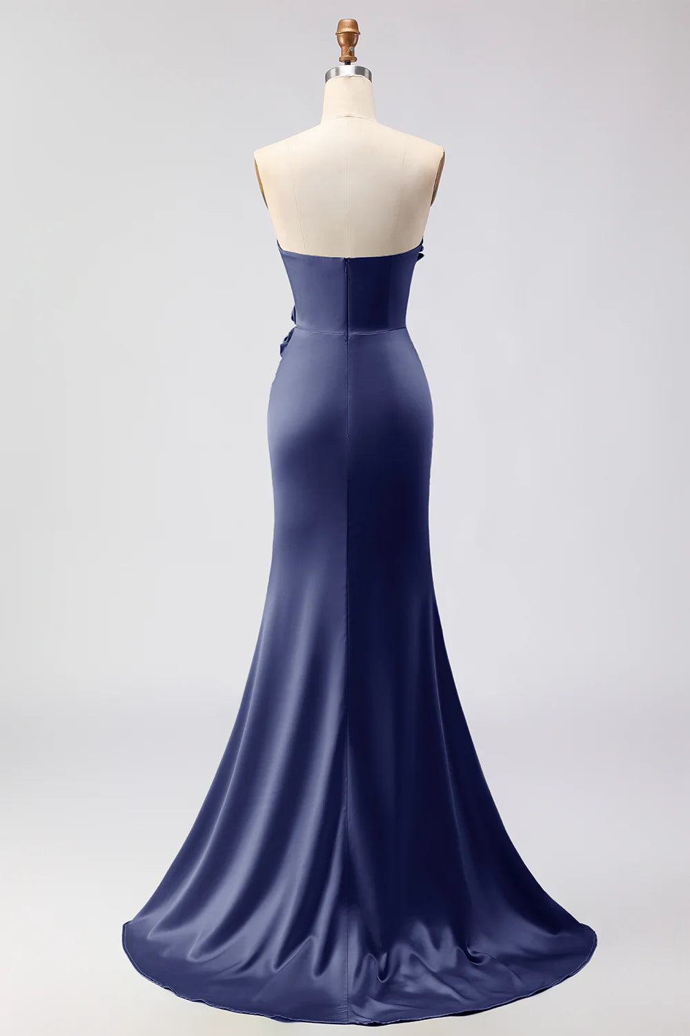 Green Strapless Mermaid 3D Flower Satin Long Prom Dress with Slit