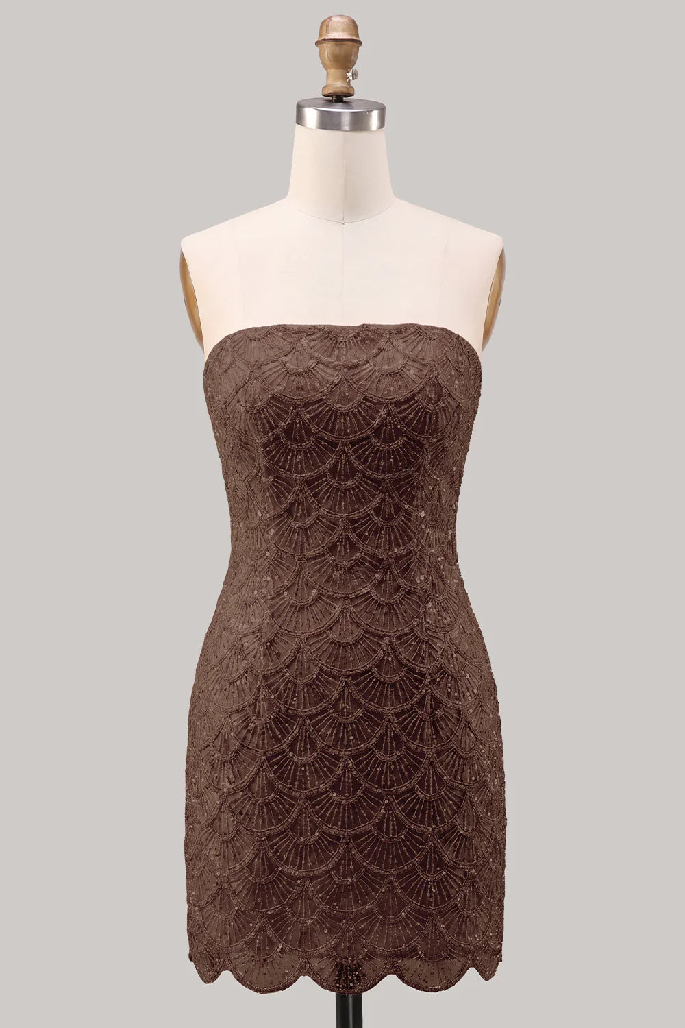 Sparkly Pink Strapless Bodycon Homecoming Dress with Lace up Back