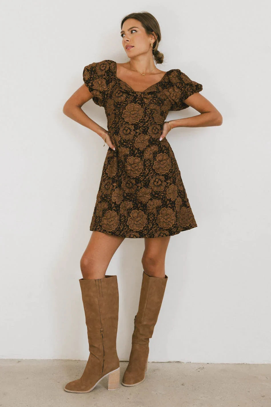 Darcella Floral Mini Dress in Brown FINAL SALE