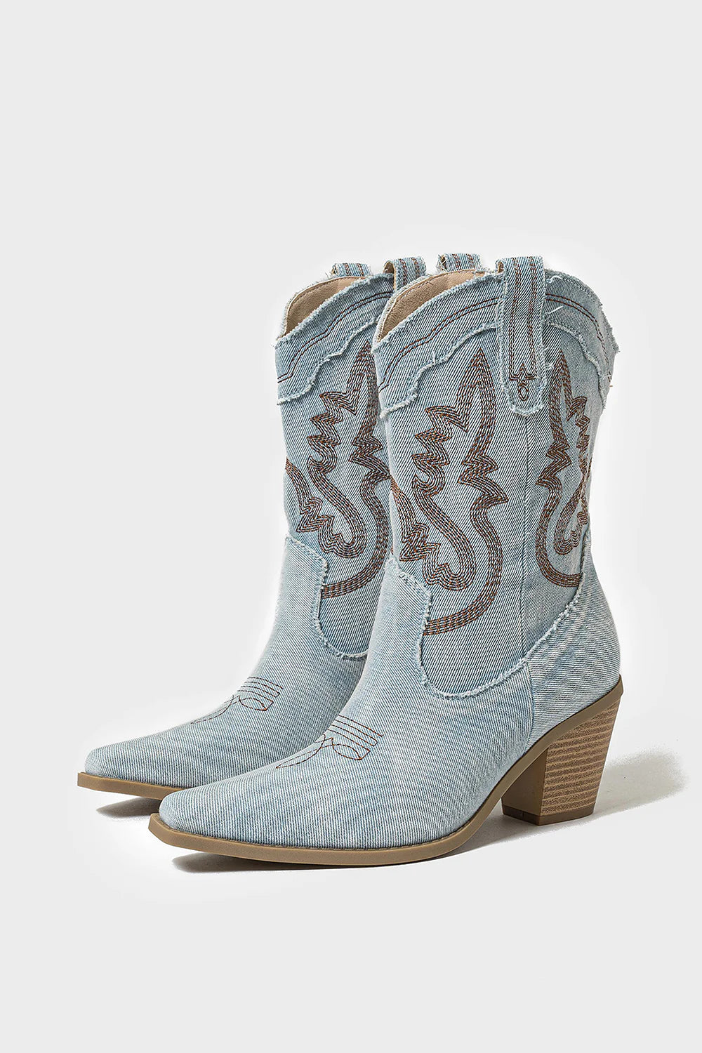 Vintage Western Denim Embroidered Pointed Toe Cowboy Boots