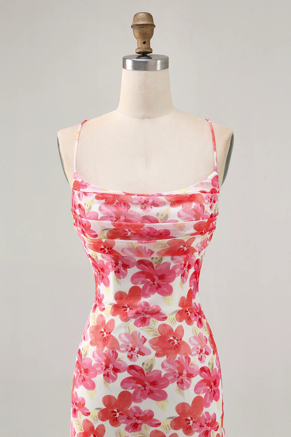Red Flower Bodycon Ruched Printed Homecoming Dress