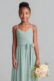 Matcha A Line Spaghetti Straps Pleated Junior Bridesmaid Dress