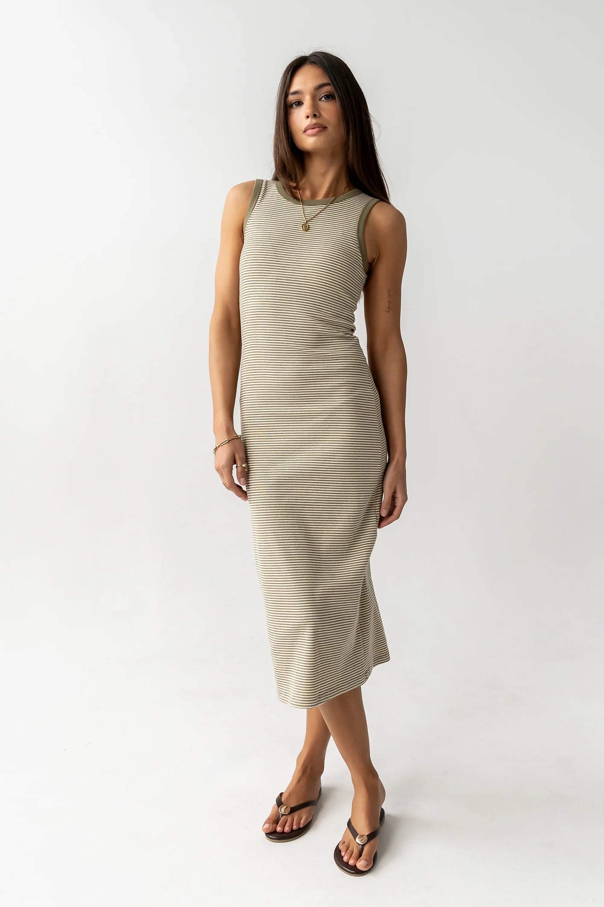 Kamber Striped Midi Tank Dress in Green