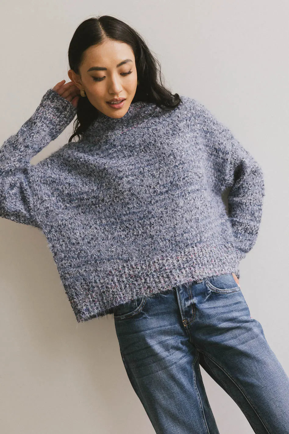 Carla Fuzzy Knit Sweater in Blue FINAL SALE