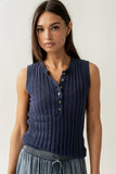 Lina Pointelle Knit Tank in Navy
