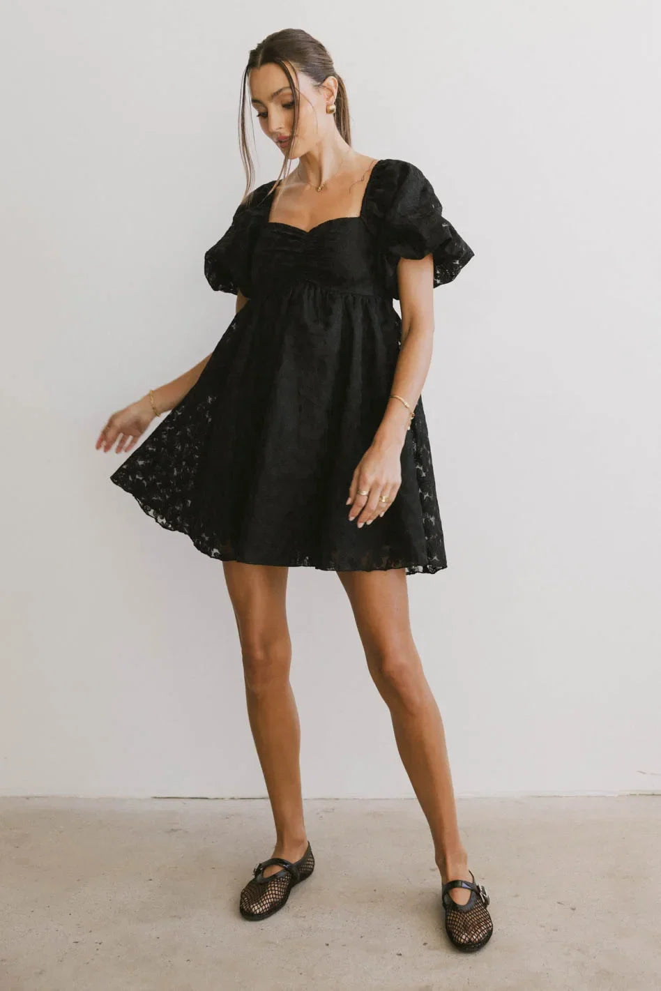 Elodie Floral Babydoll Dress in Black FINAL SALE