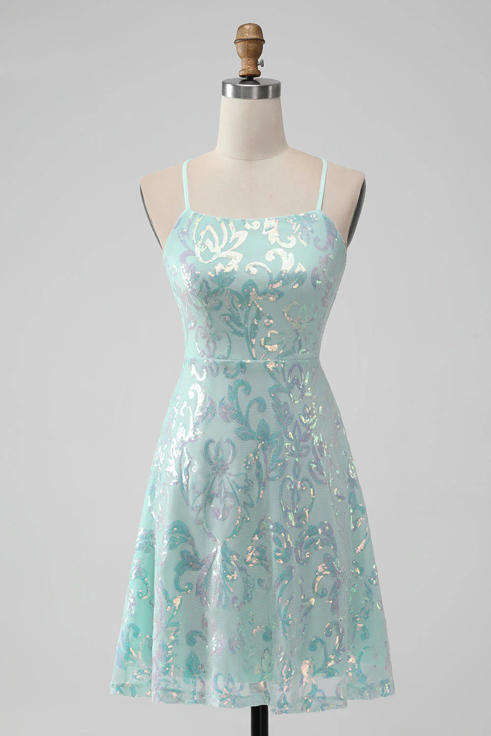 Mint A Line Sequins Short Homecoming Dress with Lace up Back