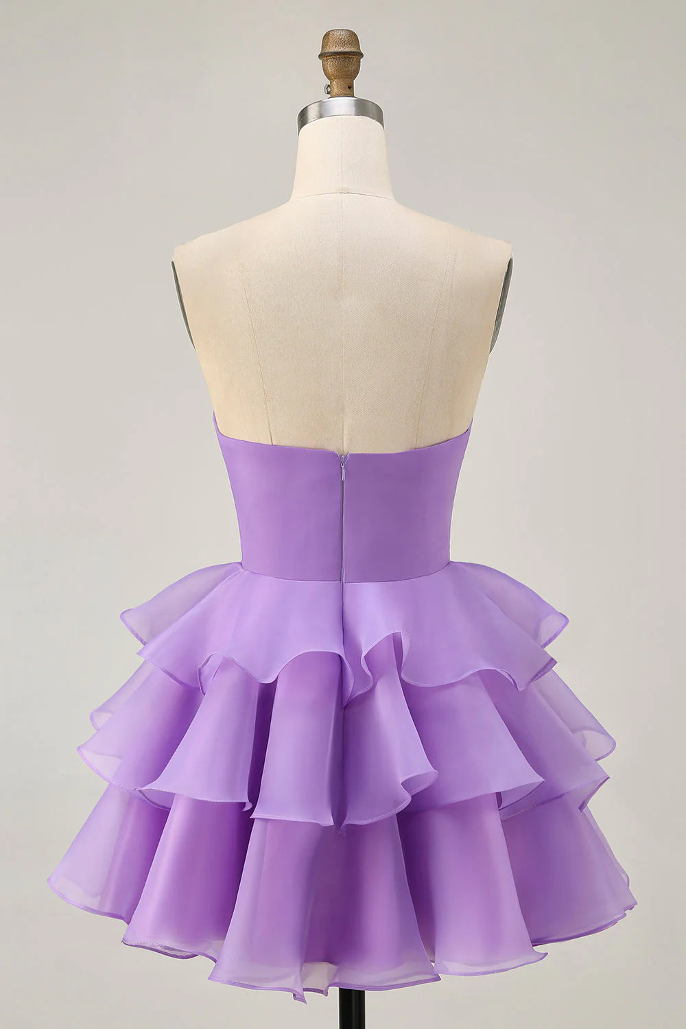 Tiered Cute A Line Strapless Cut Out Purple Homecoming Dress