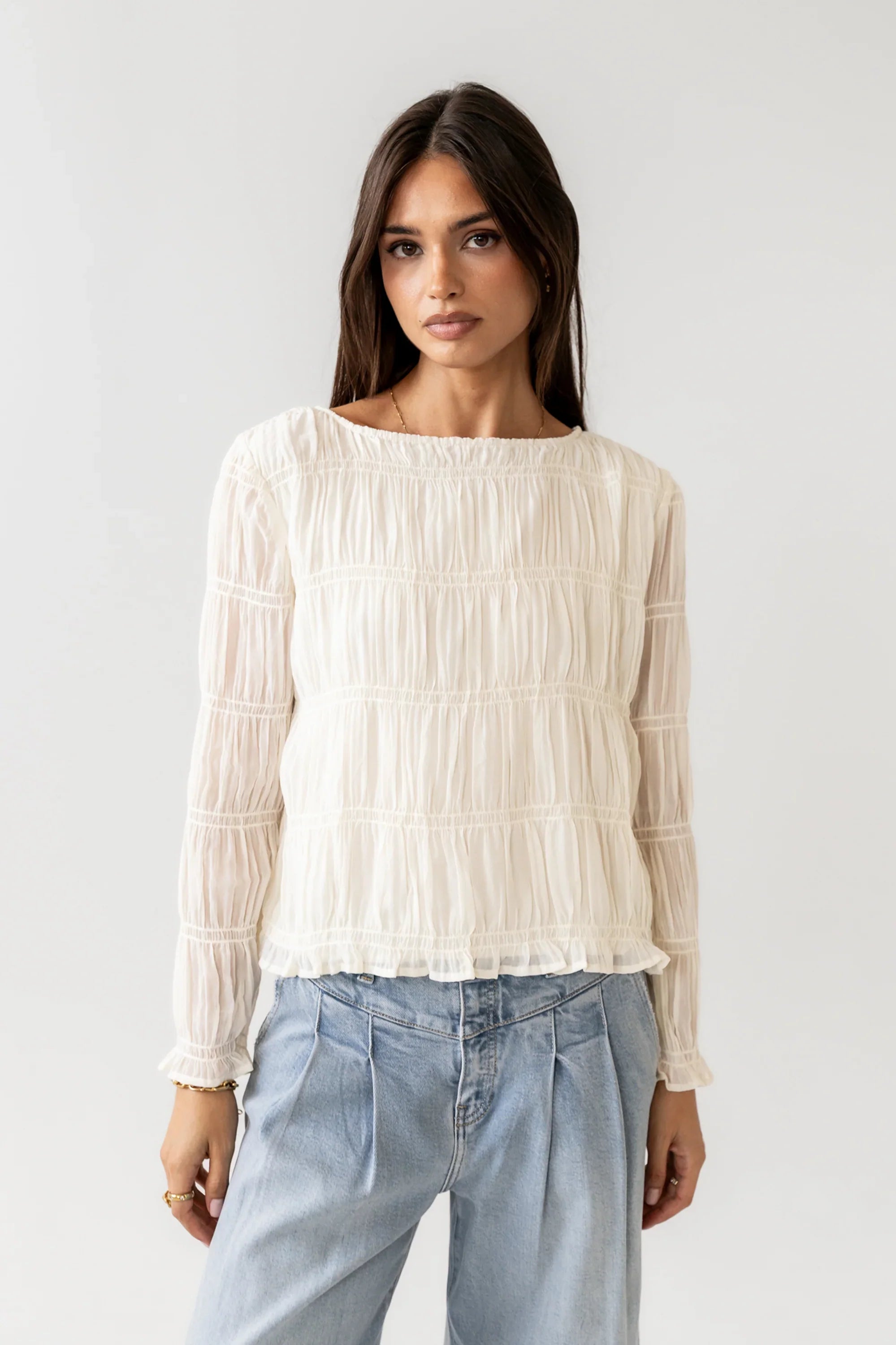 Zuri Smocked Blouse in Cream FINAL SALE