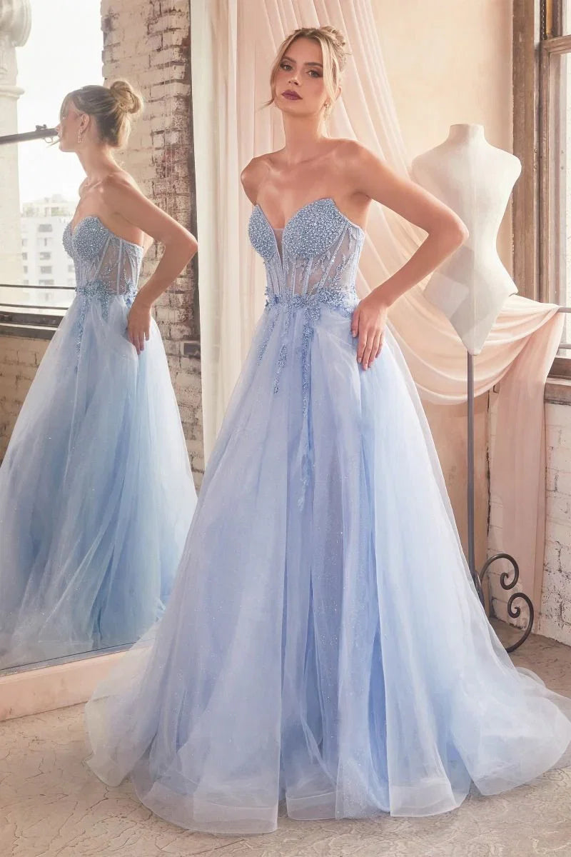 Marisol Gown Pearl Beaded Glitter Tulle Ball Gown