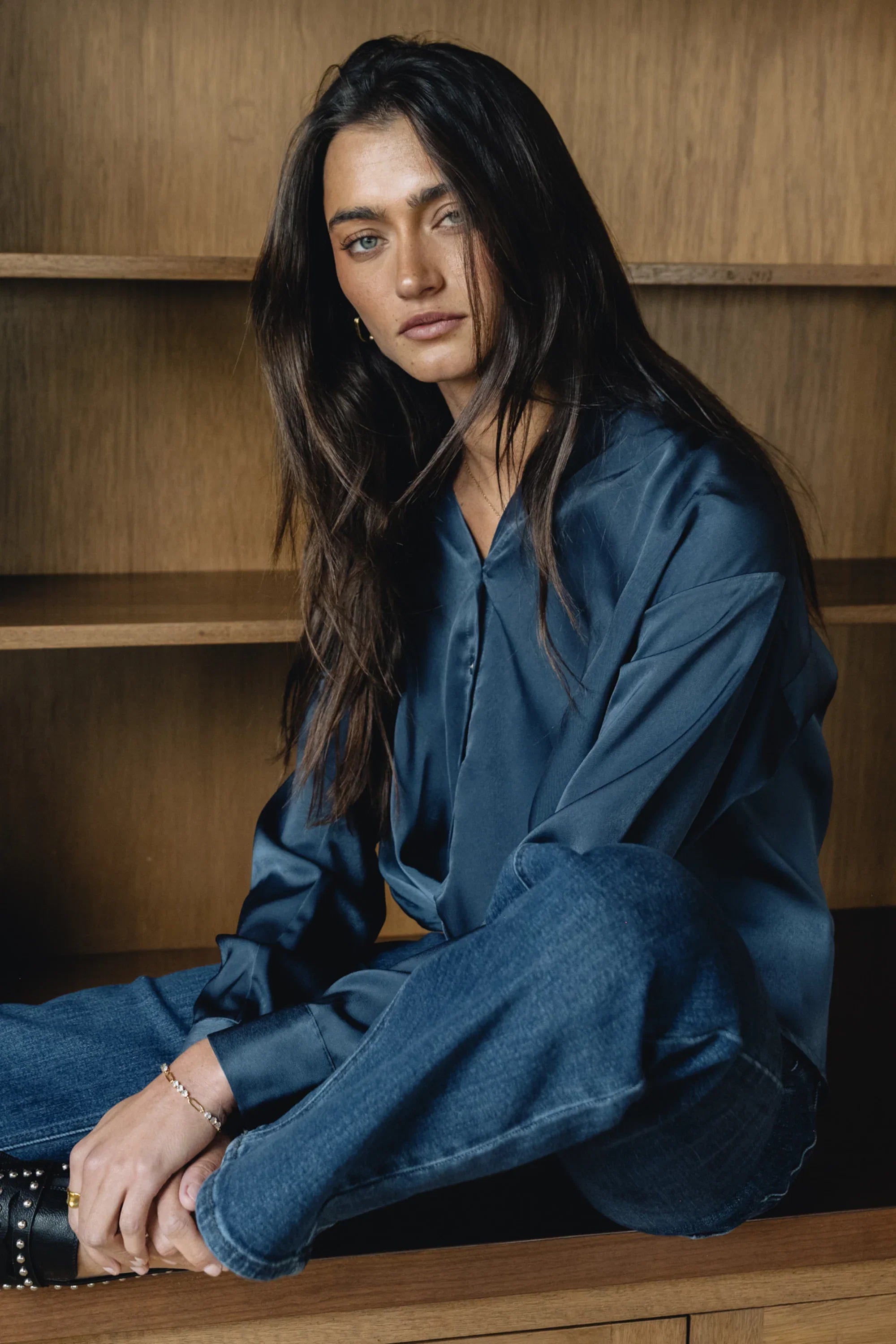 Margaret Twist Button Up in Blue