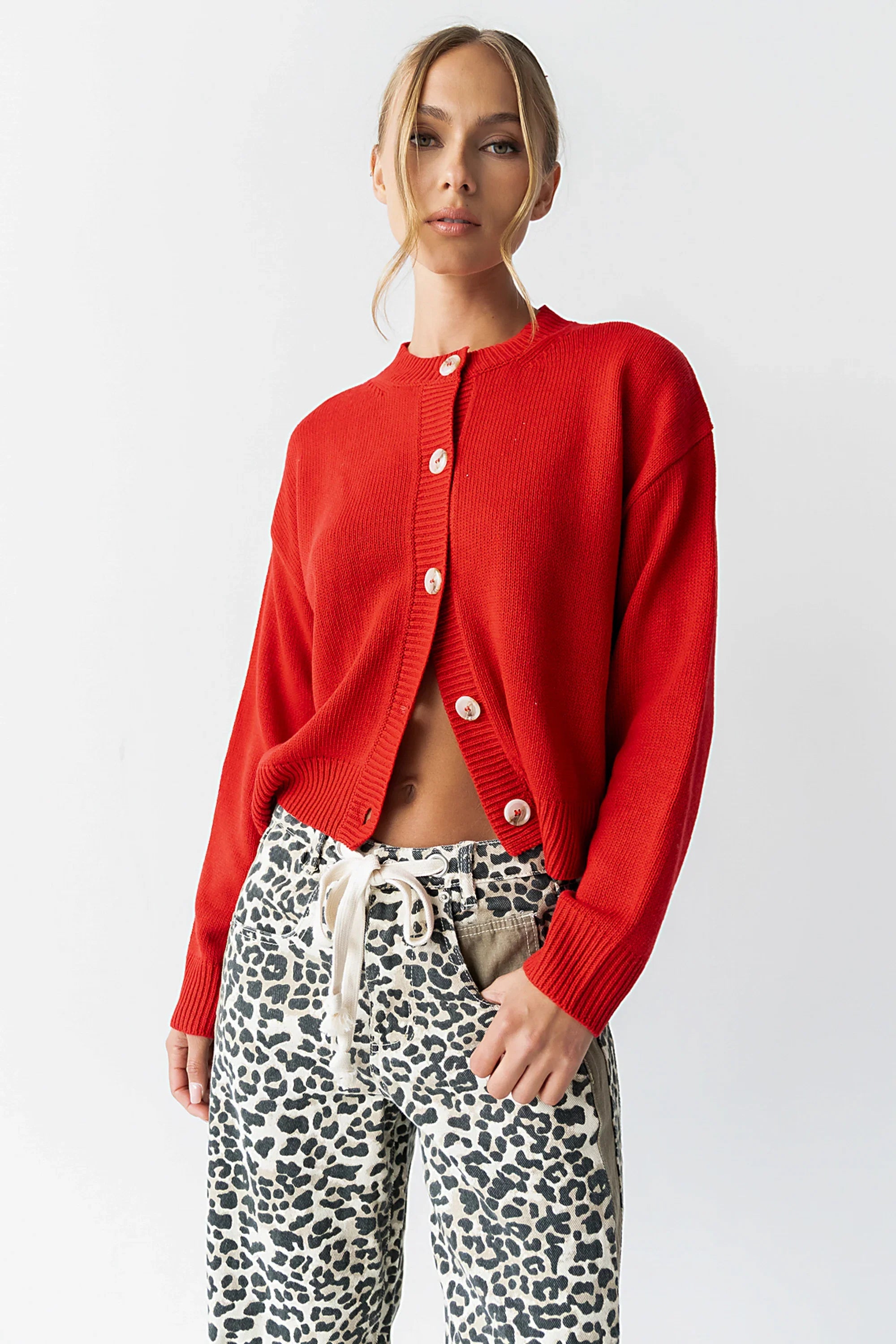 Kasen Knit Cardigan in Red FINAL SALE