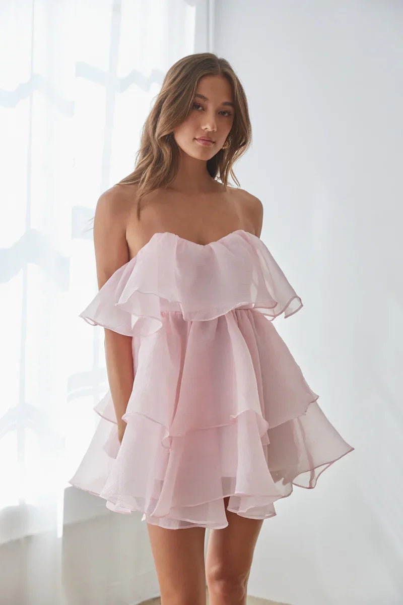 Alesia Tiered Organza Babydoll Mini Dress
