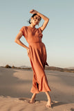 Vaeda Ribbed Tie Dress in Rust FINAL SALE