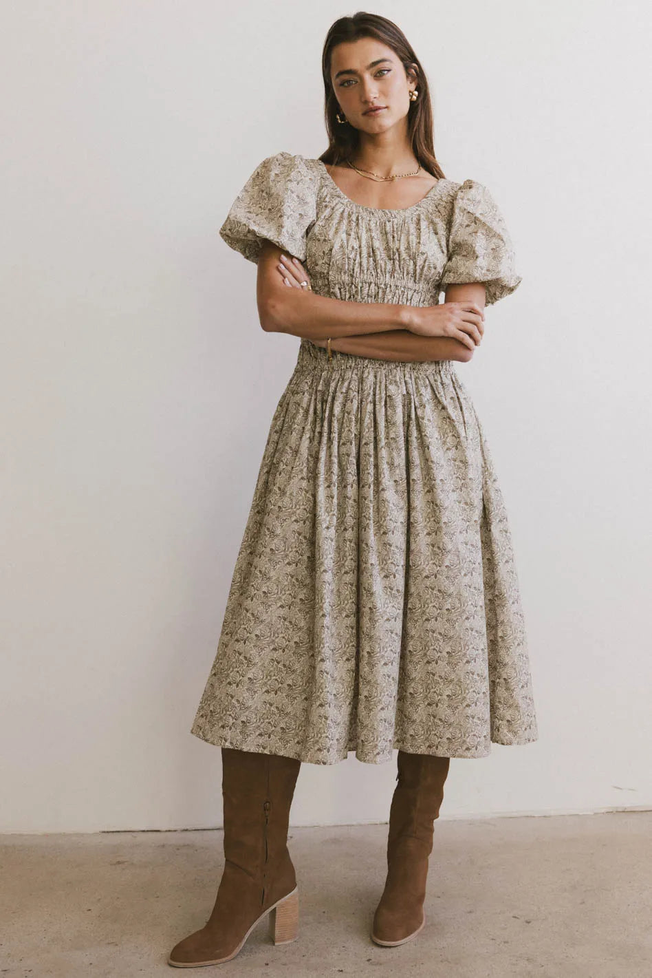 Lucille Smocked Floral Dress in Olive FINAL SALE