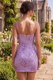 Purple Sequin Bodycon Corset Short Homecoming Dress
