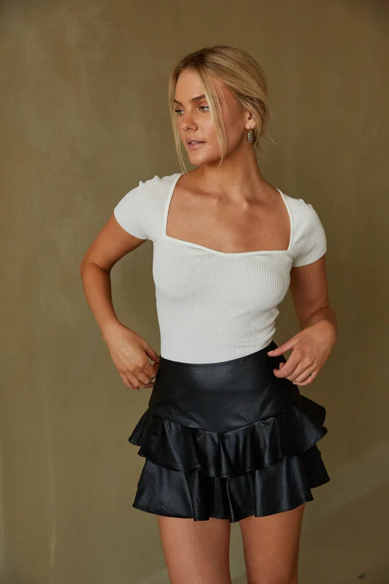Addie Faux Leather Ruffle Skort