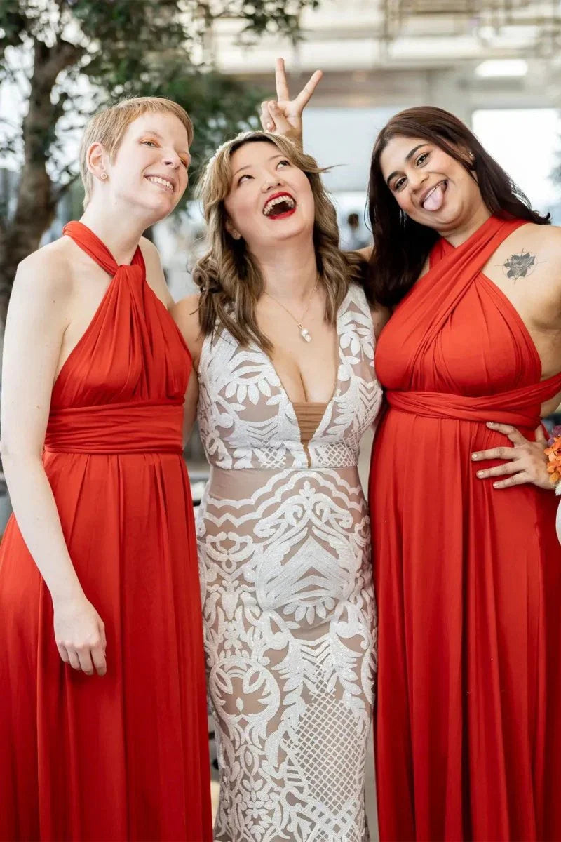 A Line Red Infinity Long Bridesmaid Dress