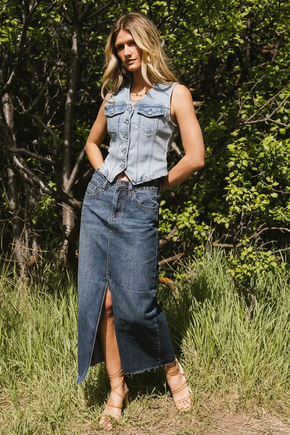 Paydrie Denim Maxi Skirt FINAL SALE