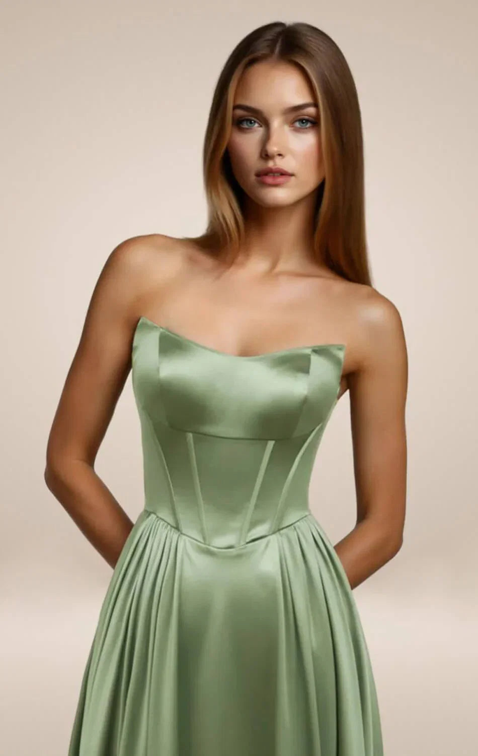 GINNY GOWN SATIN STRAPLESS A LINE DRESS