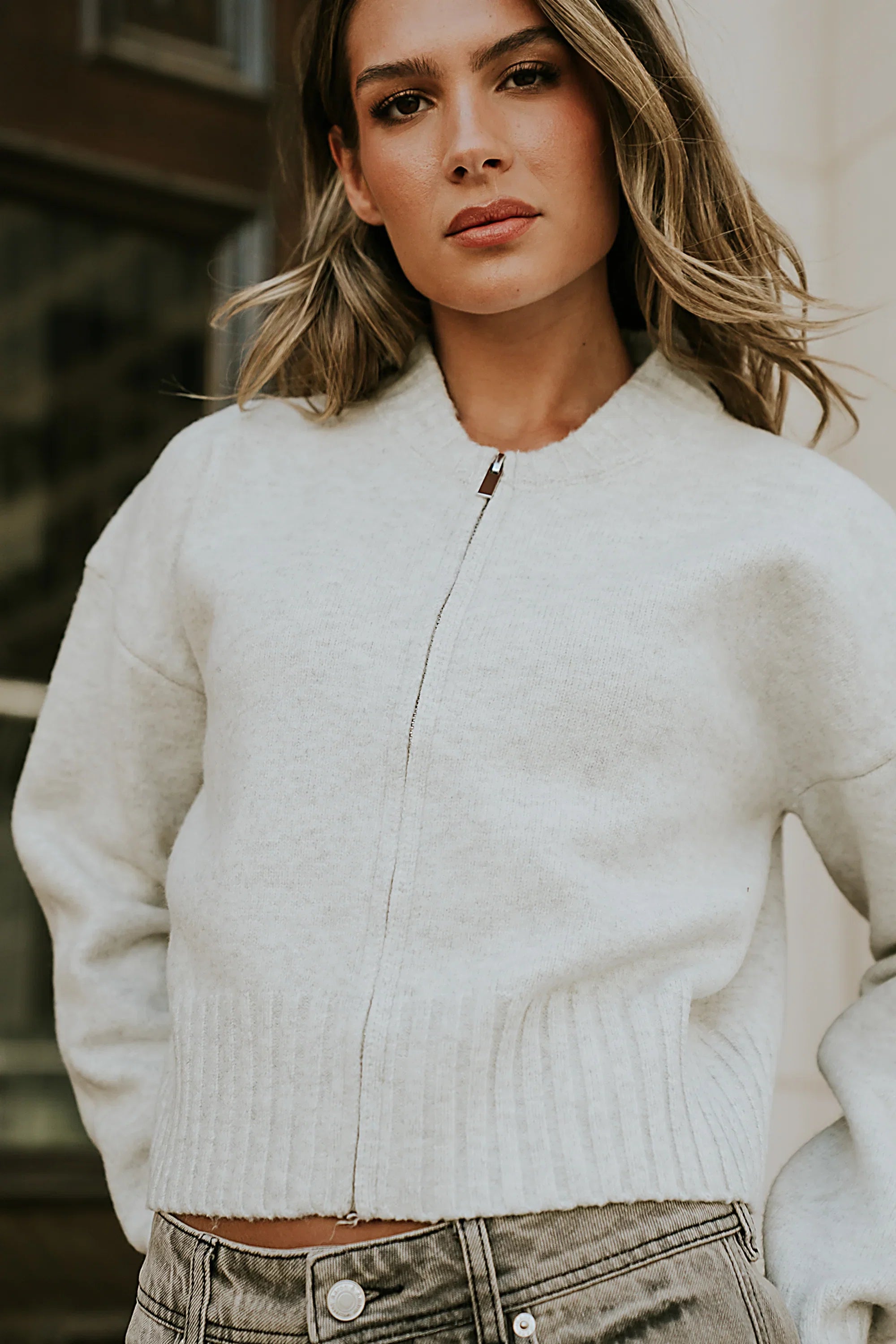 Kelly Knit Bomber Jacket in Grey FINAL SALE