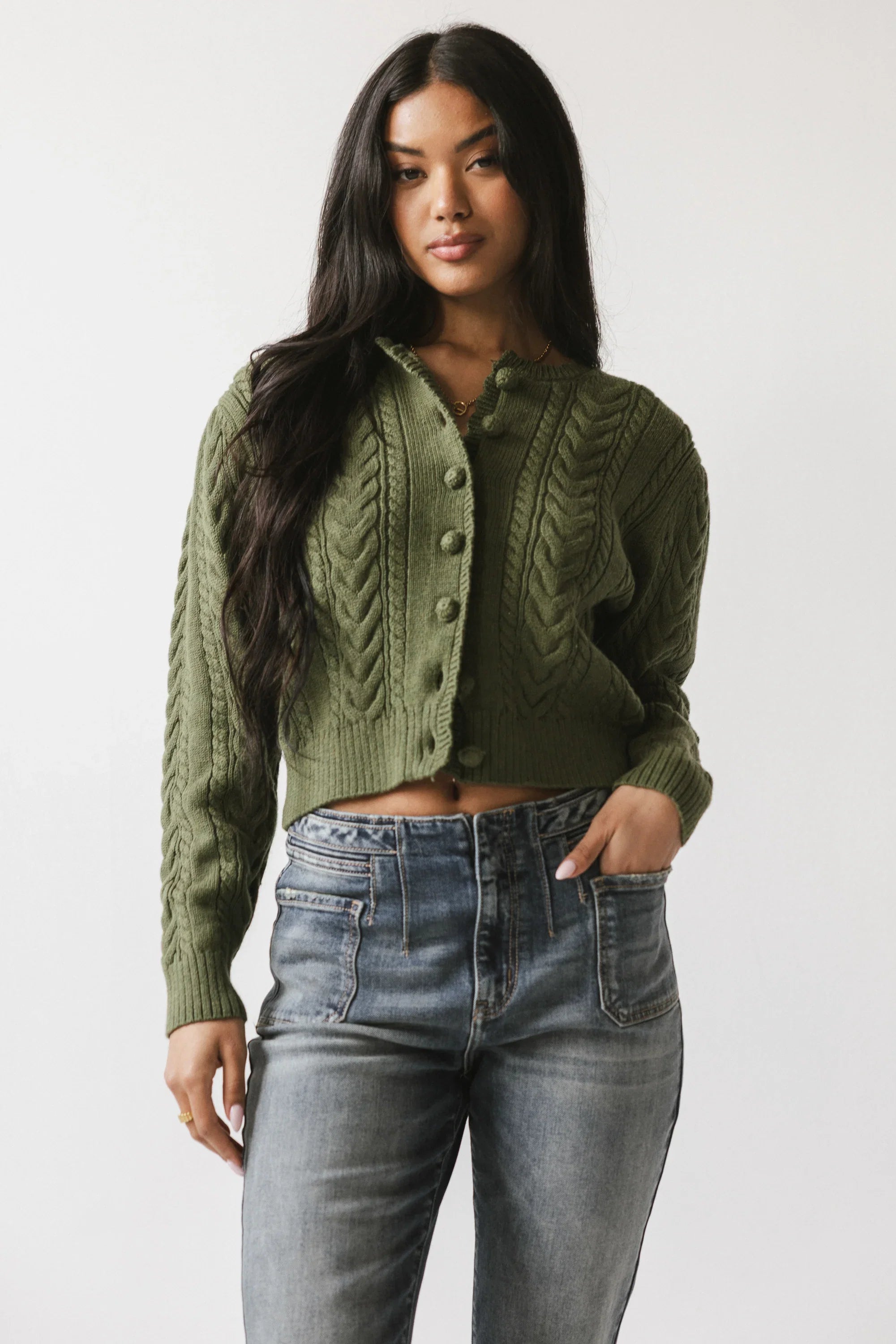 France Knit Cardigan in Olive