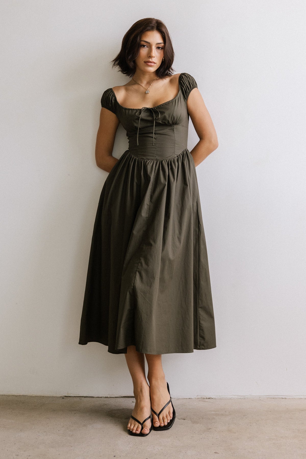 Patricia Midi Dress in Olive FINAL SALE