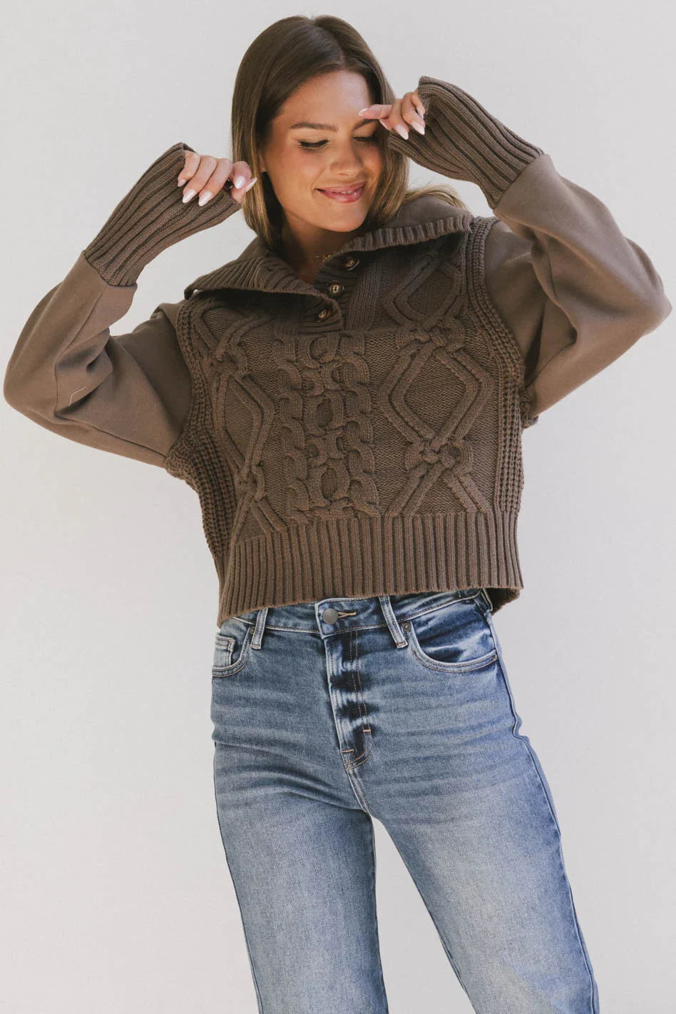 Irene Cable Knit Sweater in Olive FINAL SALE