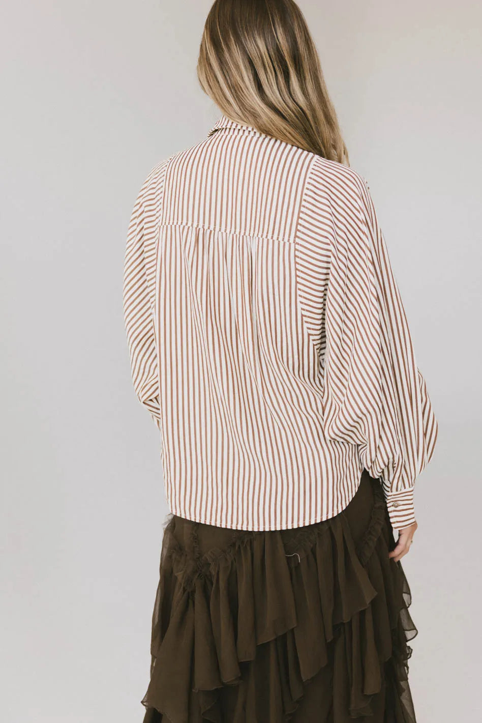 Niri Striped Button Up in Brown FINAL SALE