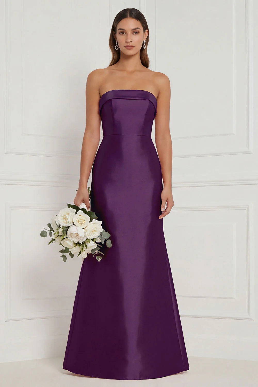 Strapless Mermaid Dusty Rose Satin Long Bridesmaid Dress