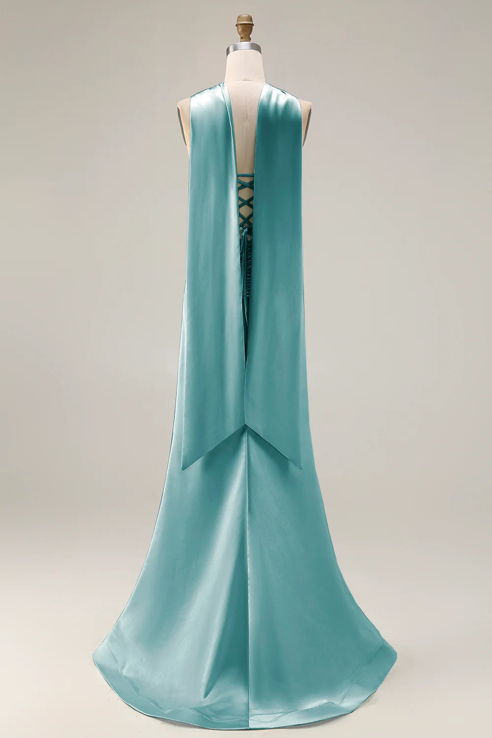 Light Green Strapless Mermaid Corset Ruched Long Prom Dress with Streamer