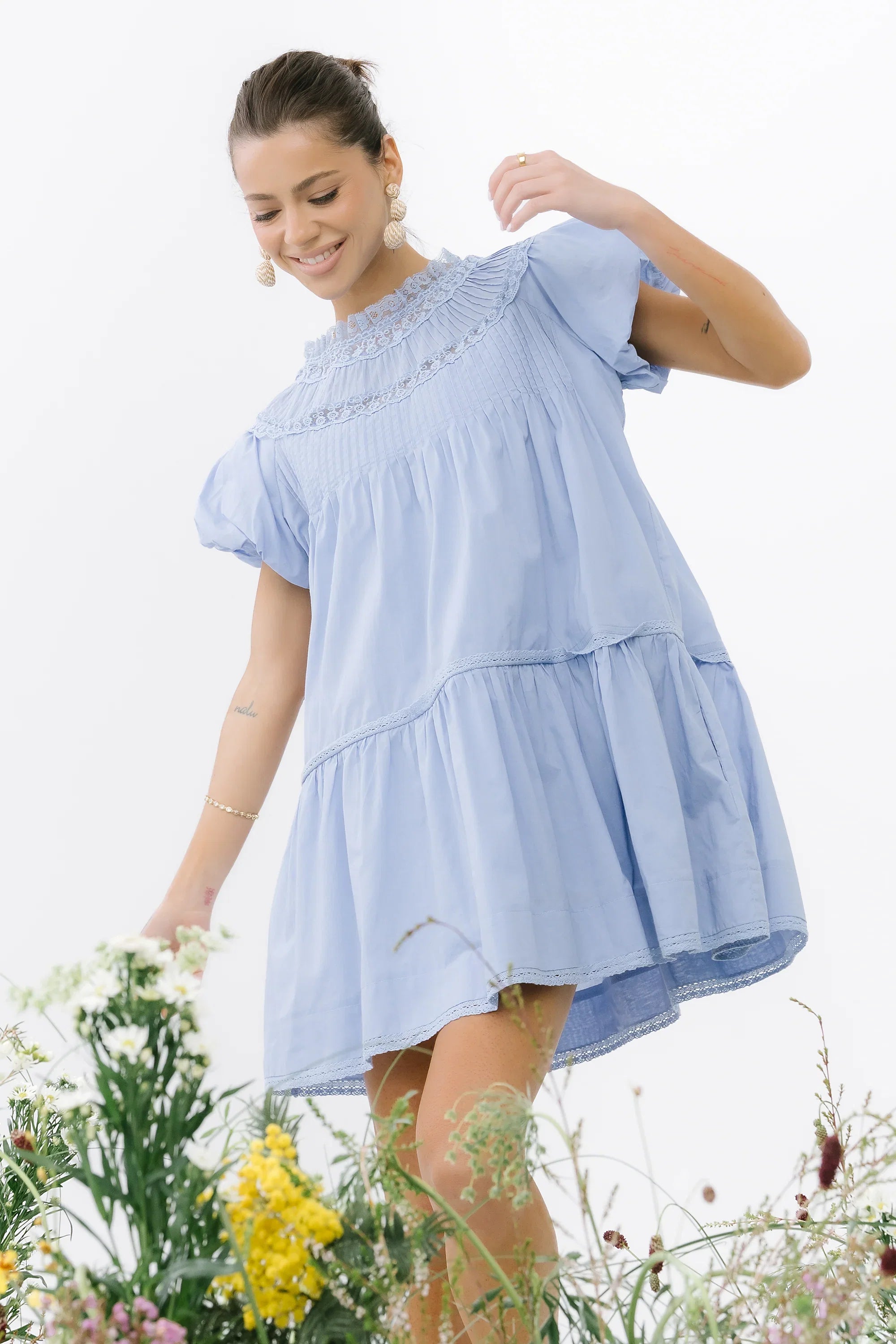 Toby Pleated Baby Doll Dress in Blue