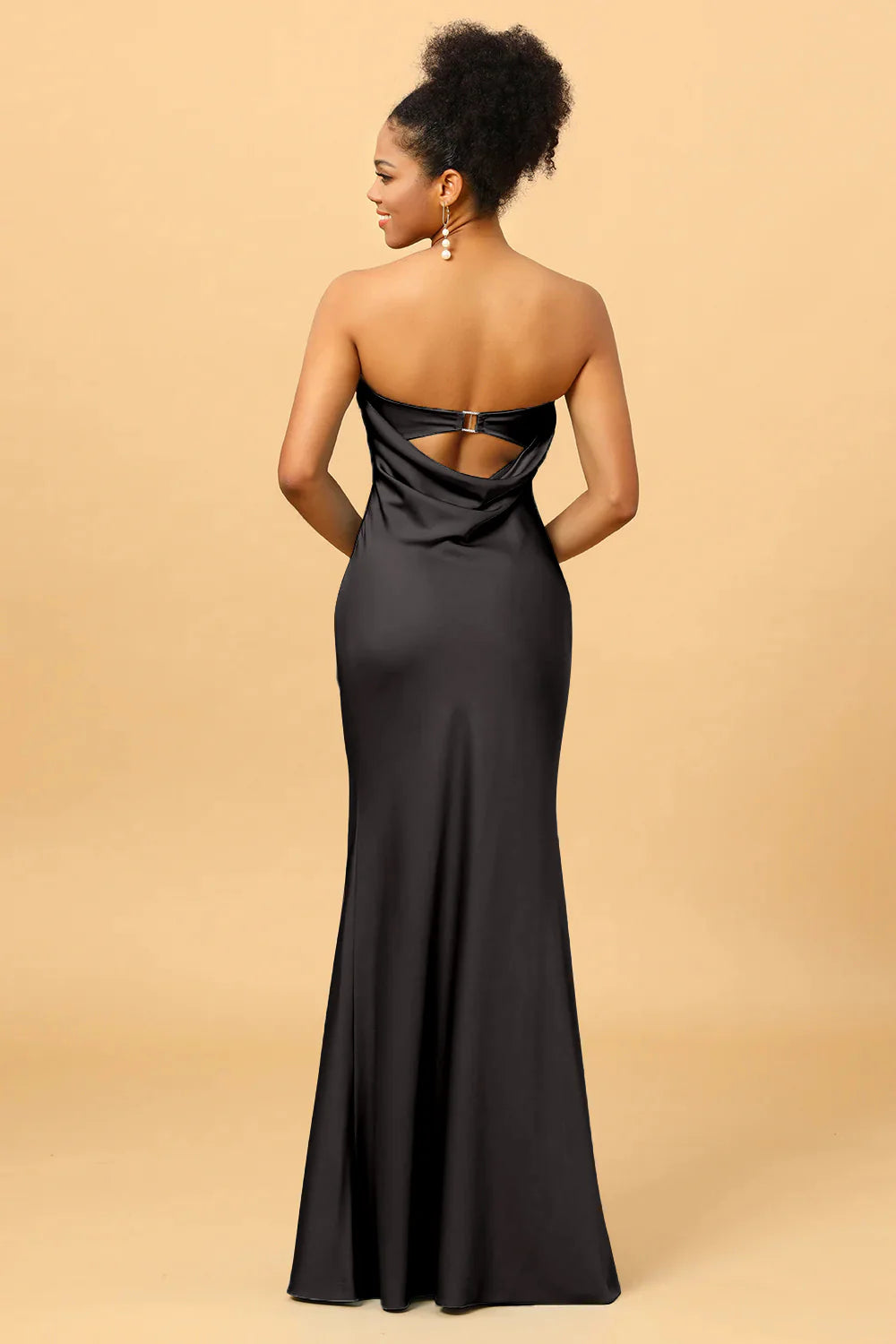 Mermaid Strapless Floor Length Satin Bridesmaid Dress with Open Back