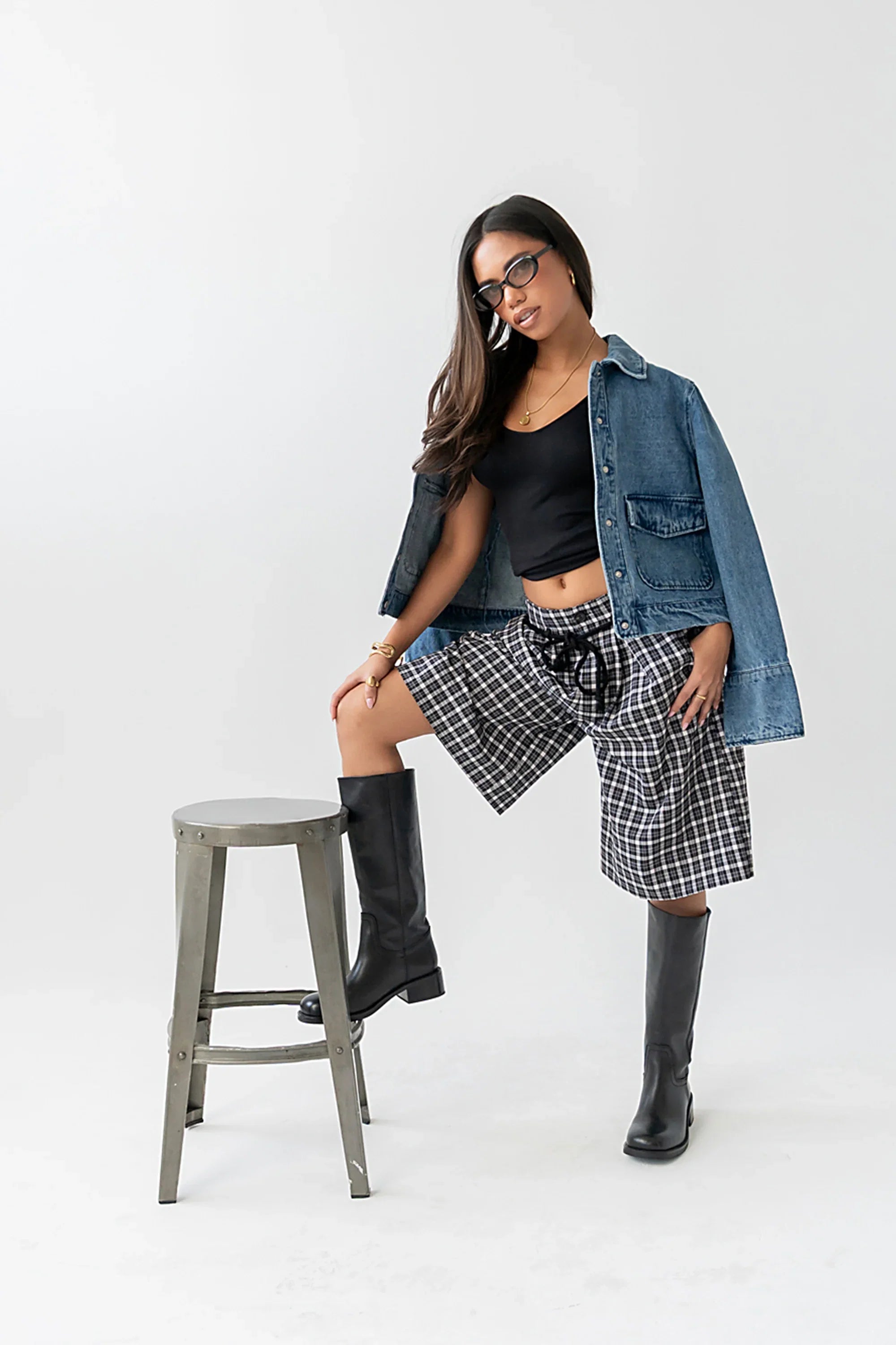 Wrenna Plaid Bermuda Shorts
