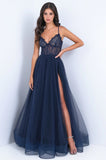 Dani Gown Navy Lace Tulle A line Dress