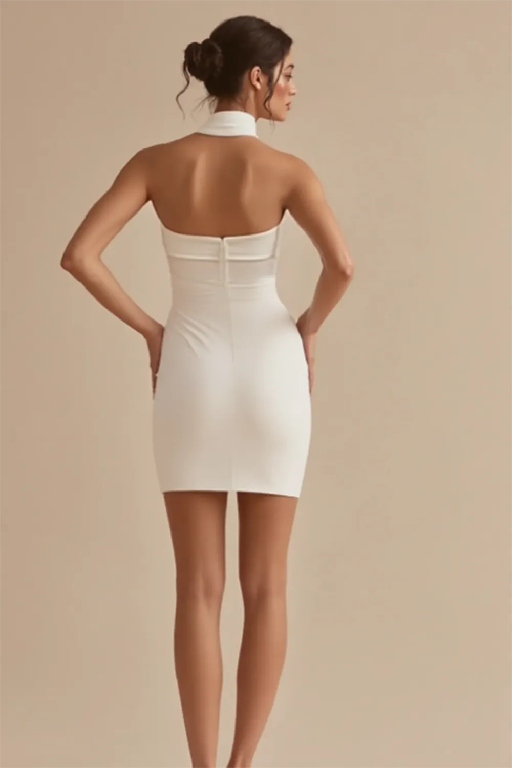 Halter Neck A Line Satin Little White Dress