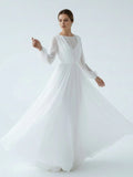 A Line Illusion Neck Long Sleeves Sweep Train Organza Wedding Dresses