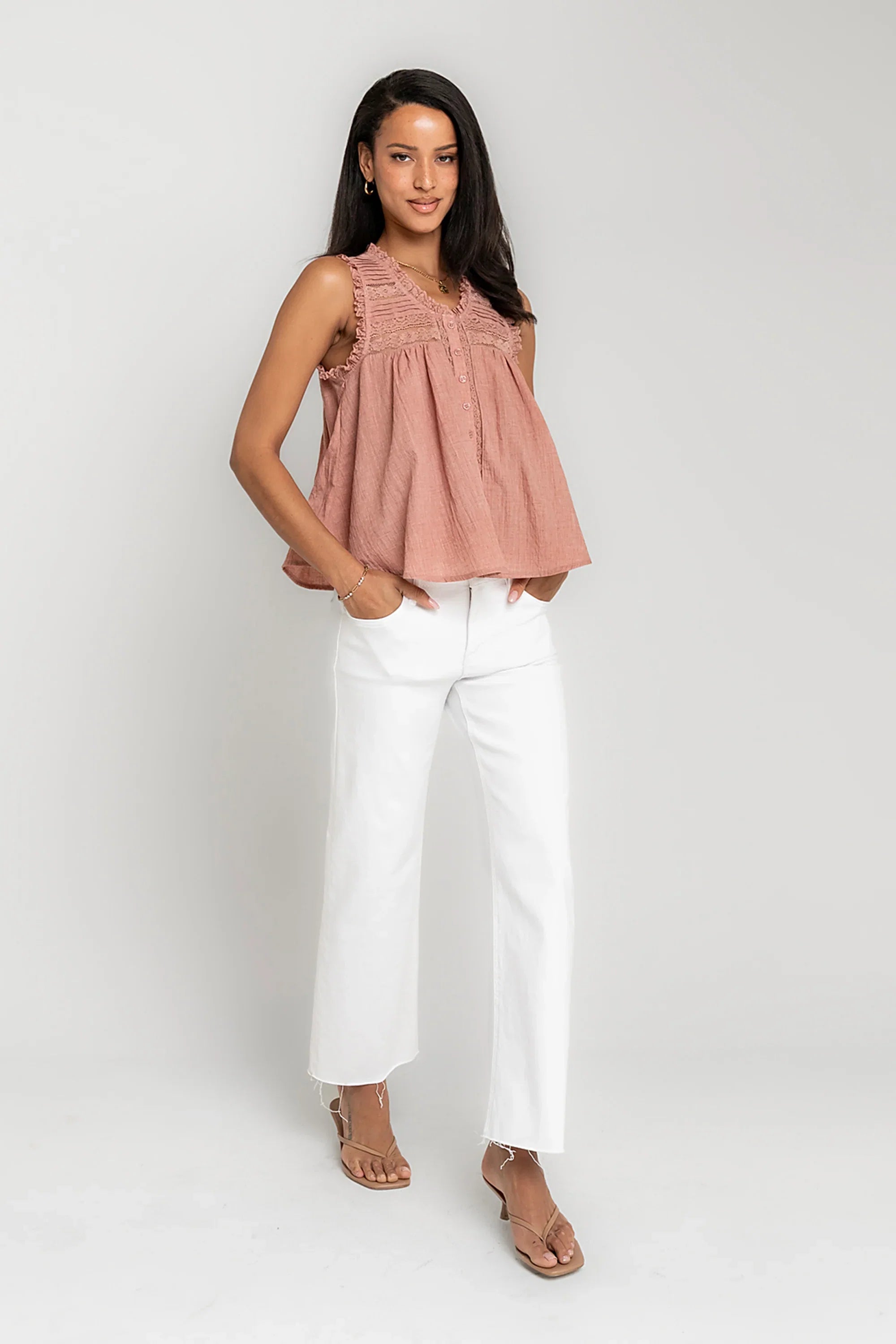 Megan Button Up Tank in Terracotta