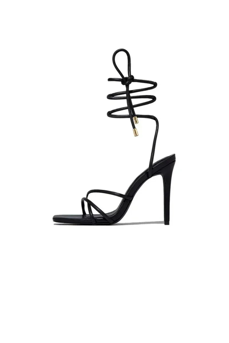 Squared Open Toe Strappy Silhouette Ankle Wrap Women Heeled Sandal